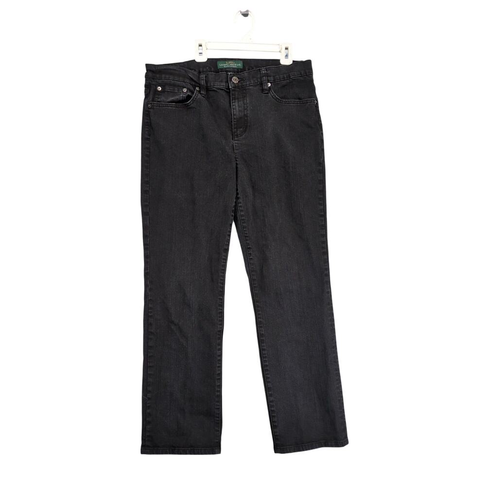 LRL Ralph Lauren Women's 12 Black Denim Classic Straight Leg Jeans, Casual 34x28